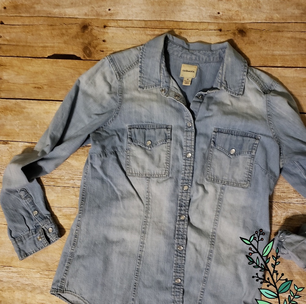 Denim snap long sleeve shirt